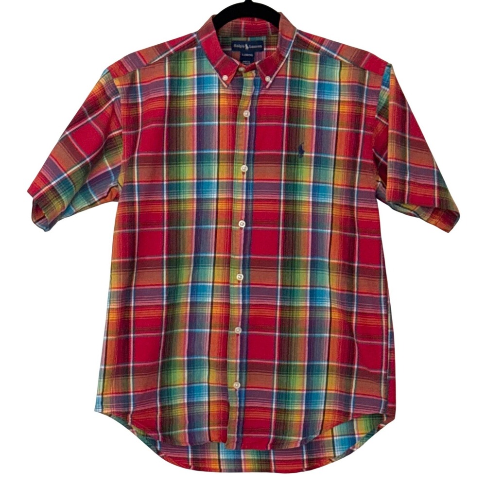 Ralph Lauren Button Down Shirt Multicolor Plaid Short Sleeve Kids Size L 16/18